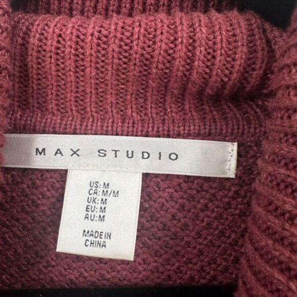 Max Studio Women’s Textured Cowl Neck Cranberry Red Cozy Sweater Size Medium - Picture 3 of 10